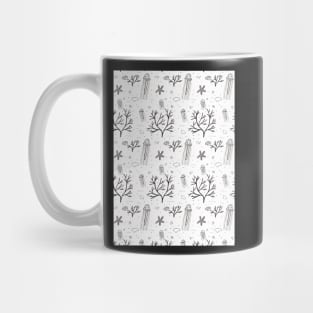 Underwater Pattern with Jellyfish in black and white Mug